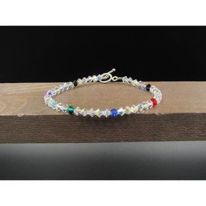 7" Sterling Silver Clear Crystal Simple Bracelet Vintage Elegant Beautiful